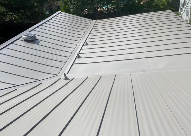 Solar attic fan installed on a metal roof for Roof Ventilation in San Anselmo